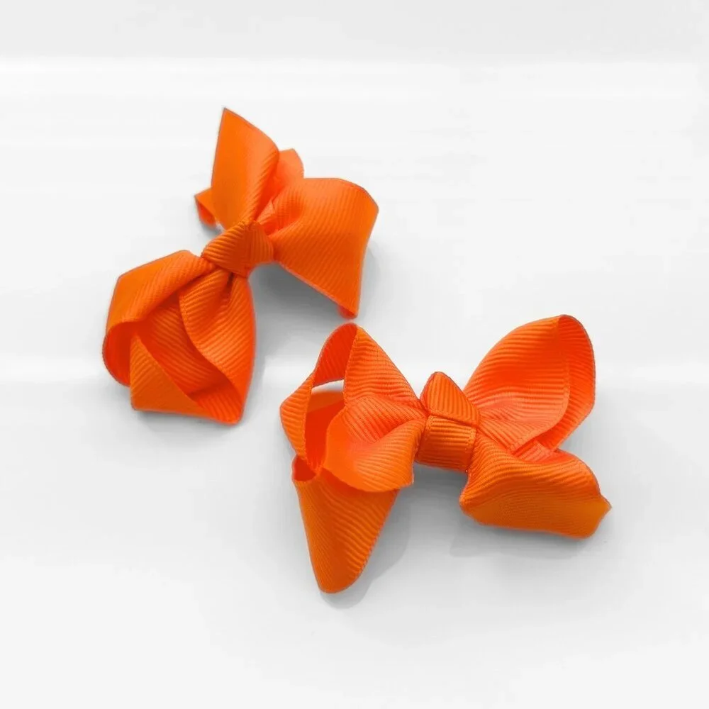 Set of 2 Pretty Girls Hair Bows Grosgrain Ribbon Kid Hair Clips Accessory Orange